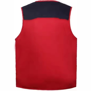 เสื้อกั๊กแขนกุดสีแดงสำหรับผู้ชาย เสื้อคลุมลำลองระบายอากาศได้ดี ผ้าโพลีเอสเตอร์บุใยสำหรับฤดูใบไม้ร่วง สไตล์สวมหัว สีพื้น - Product Image 2