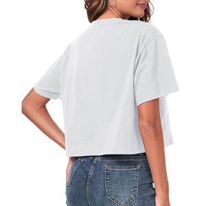 Women's <b>White</b> <b>Crop</b> <b>T</b>-<b>Shirt</b> Short Sleeve Crew Neck Loose Fit Casual Knitted Jersey Top Spring Summer Wear - Product Image 4