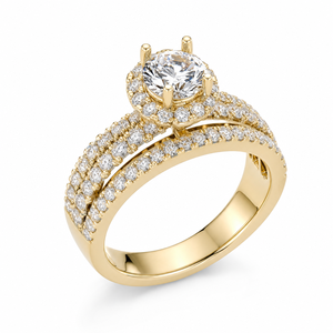 Set di Anelli di Fidanzamento Nuziali Classici con Doppia Fila Pavé, 4 Griffe, Diamante Coltivato in Laboratorio da 0,50 carati, Halo, Placcato Rodio, Oro 14KT, Certificato IGI - Product Image 3