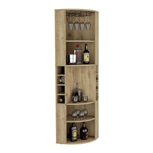 Oban <b>Corner</b> <b>Bar</b> Cabinet with Five Shelves & Eight Bottle Cubbies Featuring Steamware Macadamia - Product Image 5