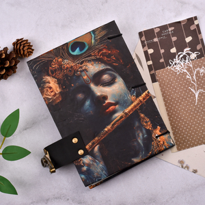 Lord Krishna A5 Handmade Lock <b>Notebook</b> 100 Pages Spiritual Vintage <b>Diary</b> Premium Devotional Flute Art Journal Writing Gift Book - Product Image 2