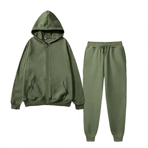 Unisex Olive Green Hooded Tracksuit Set Full Zipper Sweatshirt With Side Pockets And Drawstring <b>Joggers</b> Casual Fit Autumn Wear - Product Image 5