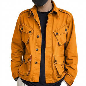 Chaqueta Safari de Lona de Algodón Verde Oliva Vintage para Hombre, con Múltiples Bolsillos, Cierre de Botones, Cuello Camisero, Corte Regular, para Otoño - Product Image 6