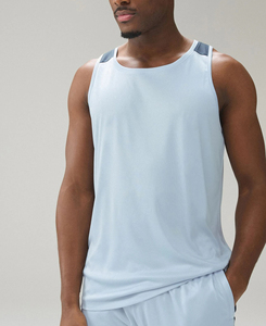 Débardeur Homme Bleu Clair Sans Manches Col Rond Séchage Rapide en Polyester Tricoté Couleur Unie Sportif Vêtement d'Entraînement Haute Qualité Promotion 2026 - Product Image 2