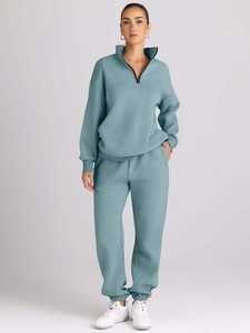 Ensembles de mode tendance pour femmes, survêtements décontractés d'hiver personnalisables avec logo, respirants, à capuche, en polyester/coton, imprimés unis - Product Image 2