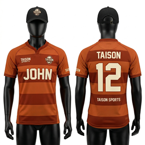 Maillot de rugby pour hommes, qualité supérieure, tissu polyester respirant 180 GSM, design à panneaux rayés orange, logo personnalisé par transfert thermique - Product Image 1