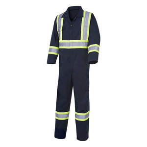 Combinaisons de travail industrielles unisexes bleu foncé avec bordure orange, bretelles réglables, plusieurs poches, matière polyester, certifiées CE - Product Image 1