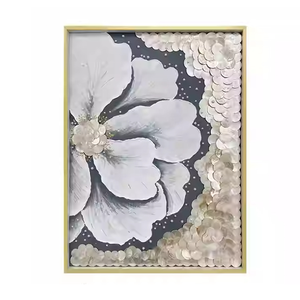 Peinture murale abstraite florale faite à la main sur toile, avec texture de nacre, décoration intérieure de luxe, vente en gros - Product Image 1