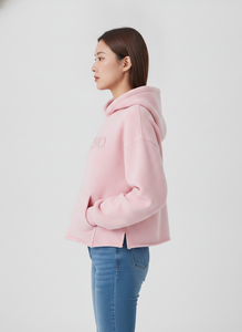 <b>Women's</b> <b>Pink</b> Fleece <b>Hoodie</b> Embroidered Logo Casual Short Length Hooded Sweatshirt Autumn Wear - Product Image 2