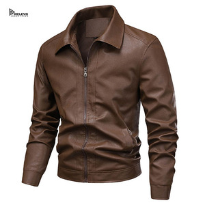Veste en cuir pour homme Relevo Industries, col rabattu, fermeture éclair, coupe ajustée, vêtement d'extérieur décontracté pour l'hiver - Product Image 1
