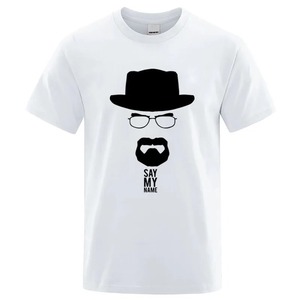 T-shirt da uomo blu navy con stampa occhiali, <span class=keywords><strong>barba</strong></span> e cappello bianco, scritta 'Say My Name', sportiva, a maniche corte, girocollo, in jersey di cotone, vestibilità slim, con stampa frontale in seta - Product Image 2