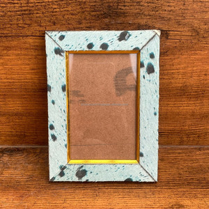 Best Quality Multifunctional Custom Genuine Cowhide Leather Photo <b>Frame</b> with Blue Hair on <b>Wall</b> Decoration Leather Photo <b>Frame</b> - Product Image 4