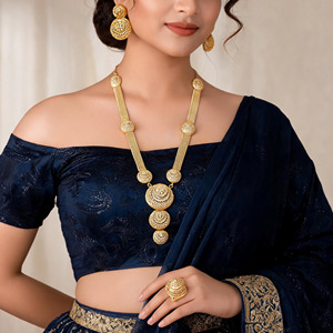Wholesale 14K 18K 24K Gold Traditional Turkish Dubai Style Long Jewelry Set Fringe Earrings Large Statement <b>Ring</b> Set Fashion Set - Product Image 2