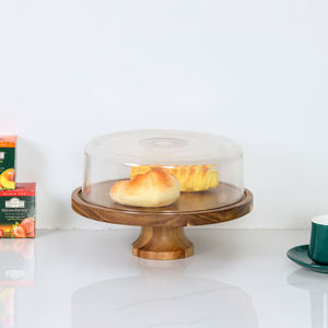 Wooden <b>Cake</b> <b>Stand</b> with Glass Dome Multi Functional Wooden <b>Cake</b> Plate Serving Tray Dome Lid Fruit Bowl Parties Weddings Gifts - Product Image 1