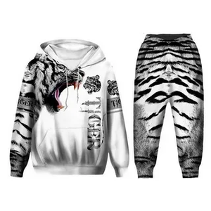 Ensemble de survêtement décontracté pour <span class=keywords><strong>femme</strong></span> avec sweat à capuche et pantalon imprimé loup 3D, coupe régulière, 100 % coton, idéal pour l'hiver - Product Image 4