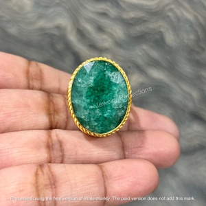 Most Trending Moissanite Bezel Setting 925 Sterling <b>Silver</b> 18k Gold Plated <b>Emerald</b> dyed Gemstone <b>Ring</b> Wholesale Price - Product Image 1