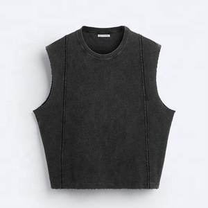 Camiseta sin mangas para hombre, cuello redondo, color liso, de algodón tejido, ajuste casual, lavado pigmentado, personalizada, ecológica, para gimnasio - Product Image 3