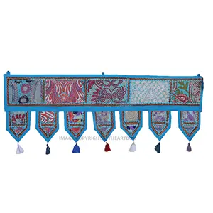 Culture Cotton Decorative Bandhanwar Toran for Temple Patchwork Embroidered Door Hanging Turquoise Home Decoration