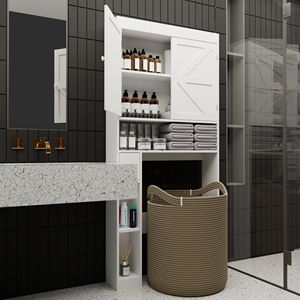 Mobiletto Salvaspazio a 2 Ante da Posizionare Sopra il WC, Stile Rustico, Scaffale per Bagno e Lavanderia - Product Image 4