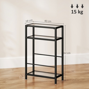 Mesa Auxiliar de Vidrio de 3 Niveles Premium, Estructura Metálica Negra Delgada, Revistero, Mesa Auxiliar Estrecha para Sofá, Sala de Estar - Product Image 5