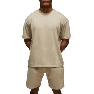 Conjunto de pantalones cortos de manga corta de verano informal para hombre de alta calidad nueva moda Color sólido fino tejido de punto suelto traje al por mayor - Product Image 1