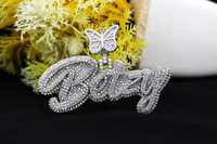 Pendentif Papillon Dvars Diamant Luxe en Argent 925 avec Moissanite, Plaque Nom Personnalisée Entièrement Sertie de Pierres, Style Hip Hop, Cadeau pour Femme