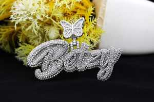 Colgante de Mariposa de Plata 925 de Lujo con Moissanita, Placa con Nombre Personalizada, Joyería Brillante Totalmente Cubierta de Diamantes, Regalo para Mujer - Product Image 3