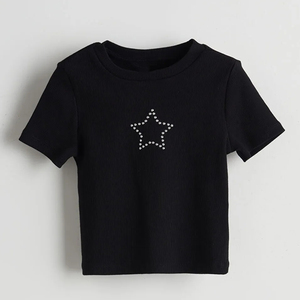 High Quality Women's Loose Fit Rhinestone Tee Comfortable Eco-Friendly Cheap Price Rhinestone T-shirt - Product Image 1