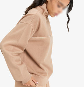 Sudadera con Capucha Oversize de Algodón Liso para Mujer, Cuello Alto, con Logo Frontal, de Alta Calidad, Venta al por Mayor - Product Image 3