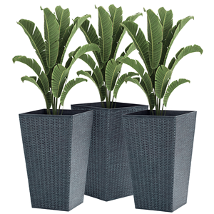 Set di 3 Fioriere in Plastica Stile Rattan Grigio Altezza 24 Pollici Design Classico da Giardino con Fori di Drenaggio - Product Image 1