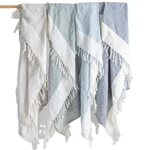 Coperta decorativa in tessuto di lino 100% con coperte di lino morbido copriletto in lino a prezzi all'ingrosso