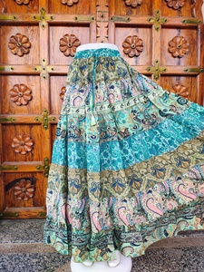 Women's Floor-Length Satin Silk Bohemian Eco-Friendly Breathable High <b>Elastic</b> Patchwork Print Multi Color ODM Summer Wear <b>Skirt</b> - Product Image 2