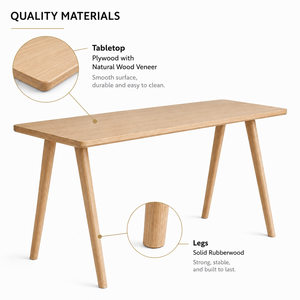 Modern Scandinavian Desk Solid Wood Legs Plywood Veneer Top Minimalist Home <b>Office</b> Desk Custom Size OEM ODM - Product Image 3
