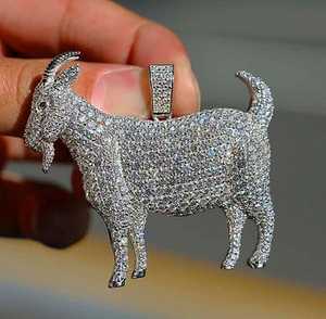 Pendentif Chèvre de Luxe en Moissanite Givrée, Argent Sterling 925, Taille Brillante, Sertissage à Griffes, Plaqué Or, Style Hip Hop, Breloque Animale Unisexe Dvars - Product Image 3