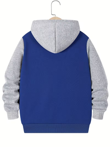 Baby Classic Color-Block Style Zip-<b>Up</b> Hooded Fleece Sweatshirt 100% Cotton Winter Knitted Reversible Windproof Comfortable - Product Image 3