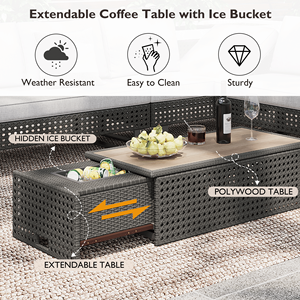 Conjunto de Muebles de Patio Extensibles para 6 Personas con Mesa de Centro, Cubitera y Asientos Plegables para Jardín - Product Image 6