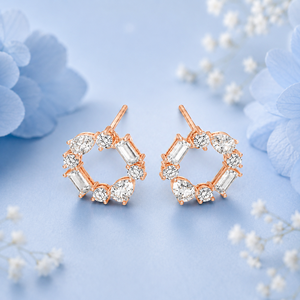 Boucles d'oreilles en or rose avec diamants ronds taille brillant, diamants blancs de laboratoire, bijoux de mariage pour femme, argent 10K 14K 18K 925 & 935 - Product Image 1