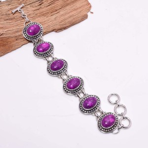 Purple Turquoise Bracelet <b>Silver</b> Boho Statement Jewelry Handmade Gemstone Bracelet Vintage Style Gift For Her - Product Image 2