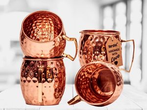Copper cocktail <b>serving</b> mug <b>set</b> for grand celebration <b>beverages</b> hammered finish metal cups durable reusable <b>serving</b> mugs - Product Image 2