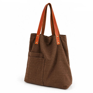 Sac de courses en chanvre en gros avec poignées en cuir – Sac fourre-tout écologique personnalisé - Product Image 1