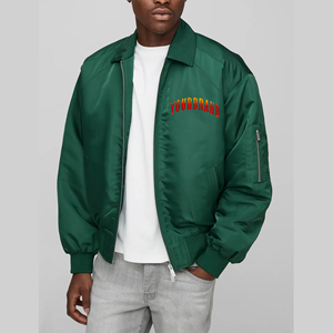 Blouson Bomber Vert Homme avec Fermeture Éclair, Imprimé Lettres, Coupe-Vent, Col Rabattu, Vêtement d'Extérieur Décontracté pour l'Automne - Product Image 4