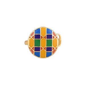 Round Multicolor Enamel Gold Plated <b>Adjustable</b> <b>Ring</b> for Women Geometric Fashion Jewelry Gift Wedding Wear - Product Image 2