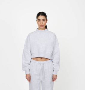 Sweat-shirt court gris clair pour femme, col montant, manches longues, tricoté, couleur unie, décontracté, pour l'automne - Product Image 5