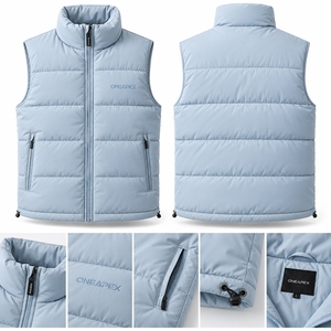 Veste sans manches matelassée bleu clair pour homme, col montant, fermeture éclair, hiver, streetwear, vêtements personnalisés, marque privée, OEM - Product Image 3