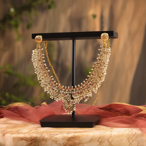 Guttapusalu Gold Plated Alloy Necklace with Kemp Embellishment-Wedding Fashion Jewelry Set (Necklace & Earring) - Product Image 3