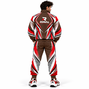 Survêtement de jogging en nylon réfléchissant personnalisé avec logo OEM, coupe-vent pour homme, ensembles en nylon avec bandes de surpiqûre blanches pour hommes - Product Image 4
