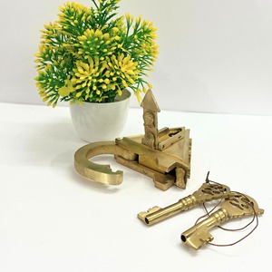 Antique Polished Pyramid Padlock Old Fashion Lock <b>Key</b> Fully Functional Vintage Style Padlock Pure Brass Low Rate Padlock - Product Image 5