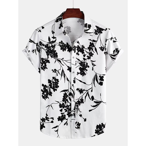 Chemises hawaïennes décontractées à fleurs pour hommes, en coton, avec logo brodé de haute qualité, style hawaïen, pour la plage, t-shirts d'été - Product Image 1