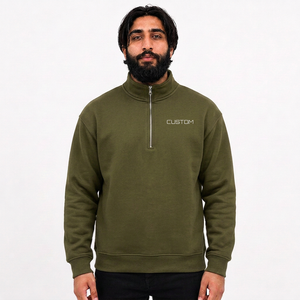 Sudadera de invierno personalizada para hombre con cremallera de un cuarto, corte regular, bordado digital, forro polar grueso 100% algodón, servicio OEM - Product Image 4