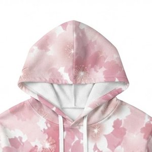 Nueva Sudadera con Capucha Corta Estampada Floral para Mujer con Logotipo Personalizado, de Manga Larga, Tejida, Informal, para Primavera, con Patrón Rosa - Product Image 5